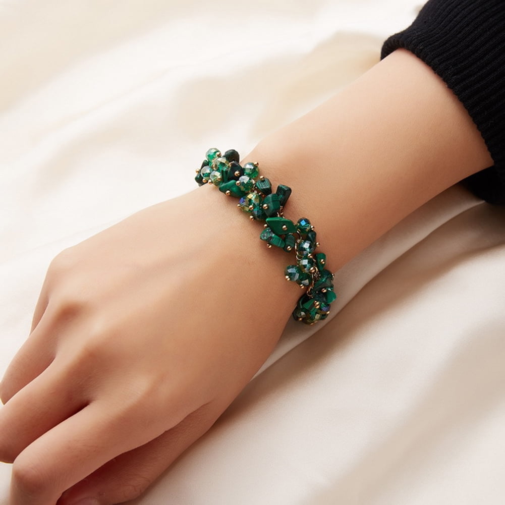 Green jade bracelet 3 round natural green stone bracelet three round